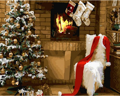 peinture par numéros | Sapin de Noël près de la Cheminée | arbres intermédiaire Noël | FiguredArt
