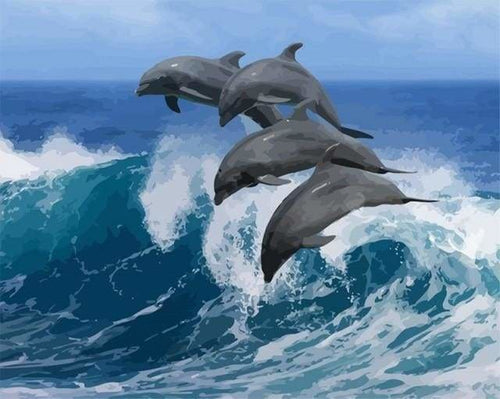peinture par numéros | Saut de Dauphins | animaux dauphins intermédiaire | FiguredArt