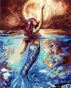 peinture par numéros | Sirène et Pleine Lune | animaux intermédiaire poissons | FiguredArt