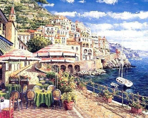 peinture par numéros | Terrasse près de lEau | complexe paysages | FiguredArt