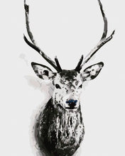 Charger l&#39;image dans la galerie, peinture par numéros | Tête de Cerf noir et blanc | animaux, facile, rennes et biches | FiguredArt