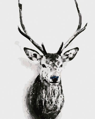 peinture par numéros | Tête de Cerf noir et blanc | animaux, facile, rennes et biches | FiguredArt