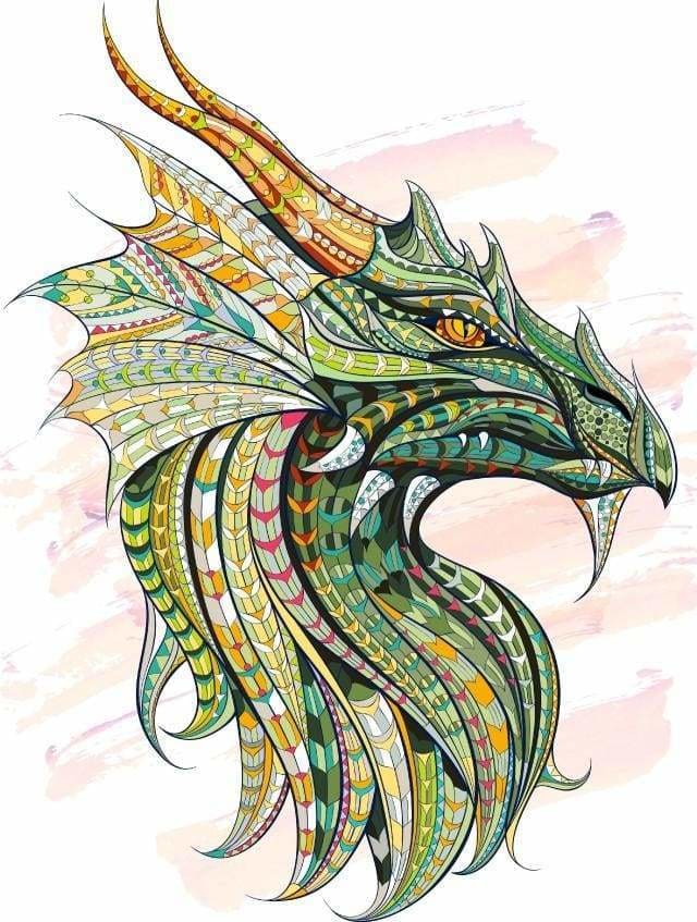 peinture par numéros | Tête de Dragon vert | animaux complexe dragons | FiguredArt