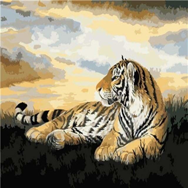 peinture par numéros | Tigre allongé | animaux intermédiaire tigres | FiguredArt