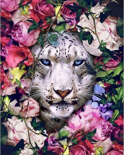 peinture par numéros | Tigre blanc et Fleurs | nouveautés animaux tigres fleurs complexe | FiguredArt