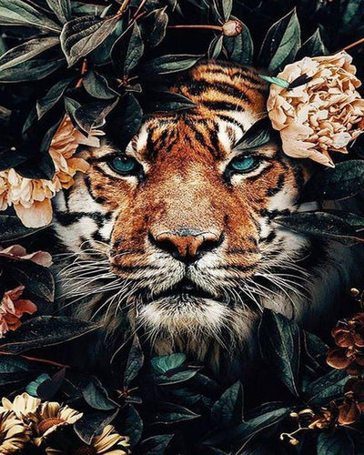 peinture par numéros | Tigre et Feuillage | nouveautés animaux tigres complexe | FiguredArt