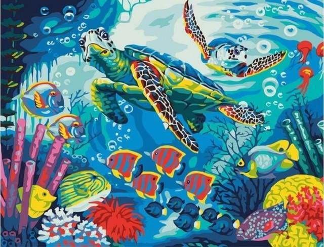 peinture par numéros | Tortues et Poissons | animaux facile poissons tortues | FiguredArt