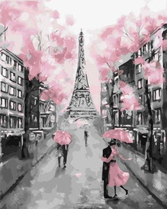 peinture par numéros | Tour Eiffel au Printemps et arbres en Fleurs | facile ville | FiguredArt