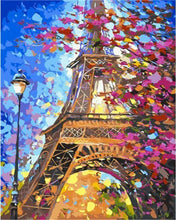 Charger l&#39;image dans la galerie, peinture par numéros | Tour Eiffel et arbre au Printemps | nouveautés ville romantique complexe | FiguredArt