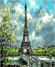 Charger l&#39;image dans la galerie, peinture par numéros | Tour Eiffel et Ciel chargé | intermédiaire ville | FiguredArt