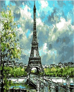 peinture par numéros | Tour Eiffel et Ciel chargé | intermédiaire ville | FiguredArt