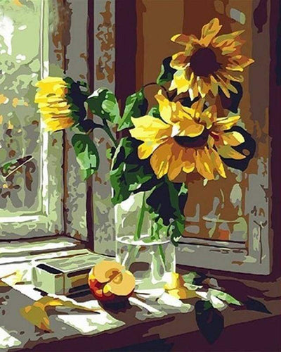 peinture par numéros | Tournesols et Pomme devant la Fenêtre | facile fleurs | FiguredArt