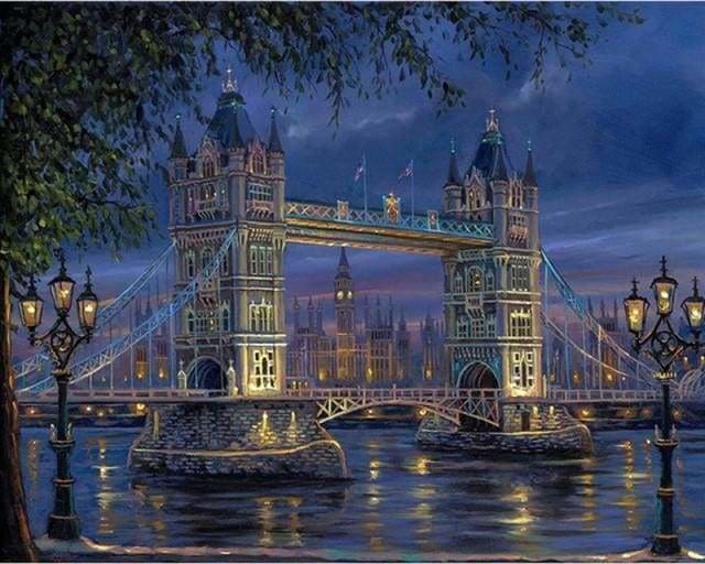 peinture par numéros | Tower Bridge à Londres de Nuit | intermédiaire ville | FiguredArt