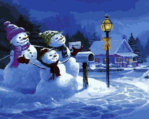 peinture par numéros | Trois Bonhommes de Neige | intermédiaire Noël | FiguredArt