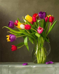 peinture par numéros | Tulipes multicolores | fleurs intermédiaire | FiguredArt