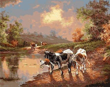 Charger l&#39;image dans la galerie, peinture par numéros | Vaches au bord de lEau | animaux intermédiaire paysages vaches | FiguredArt