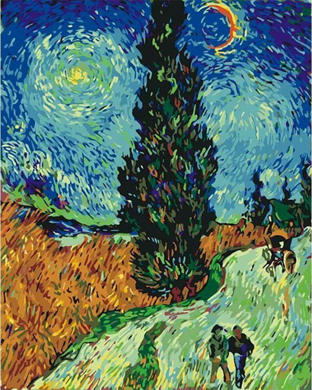 peinture par numéros | Van Gogh - La Route aux Cyprès | nouveautés reproduction paysages van gogh complexe | FiguredArt
