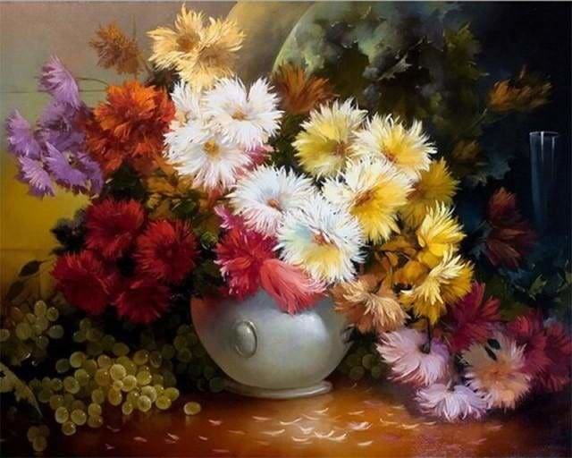 peinture par numéros | Vase de Chrysanthèmes | complexe fleurs | FiguredArt