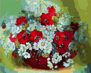 peinture par numéros | Vase de Fleurs rouges et blanches | fleurs intermédiaire | FiguredArt
