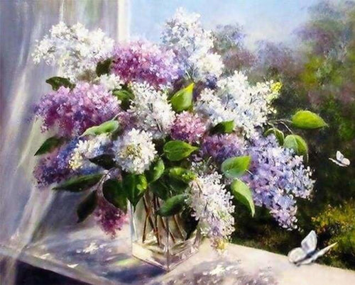 peinture par numéros | Vase de Lilas romantique | complexe fleurs | FiguredArt