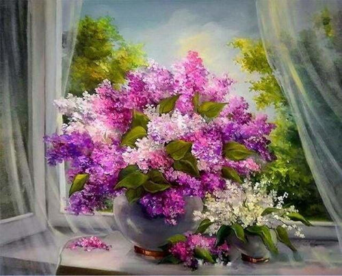 peinture par numéros | Vase devant la Fenêtre | complexe fleurs | FiguredArt