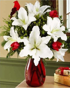 peinture par numéros | Vase rouge et Fleurs blanches | fleurs intermédiaire | FiguredArt