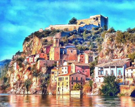 peinture par numéros | Village au bord de la mer | Complexe, paysages, ville | FiguredArt