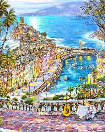 peinture par numéros | Ville de bord de Mer | complexe ville | FiguredArt
