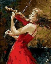 Charger l&#39;image dans la galerie, peinture par numéros | Violoniste et Robe rouge | intermédiaire musique romantique | FiguredArt