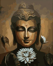 Charger l&#39;image dans la galerie, peinture par numéros | Visage de Buddha et fleur de Lotus | facile portrait religion | FiguredArt