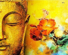 Charger l&#39;image dans la galerie, peinture par numéros | Visage de Buddha et Fleurs | complexe fleurs portrait religion | FiguredArt