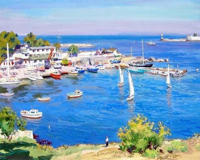 peinture par numéros | Vue dun petit Port grec | bateaux complexe paysages | FiguredArt